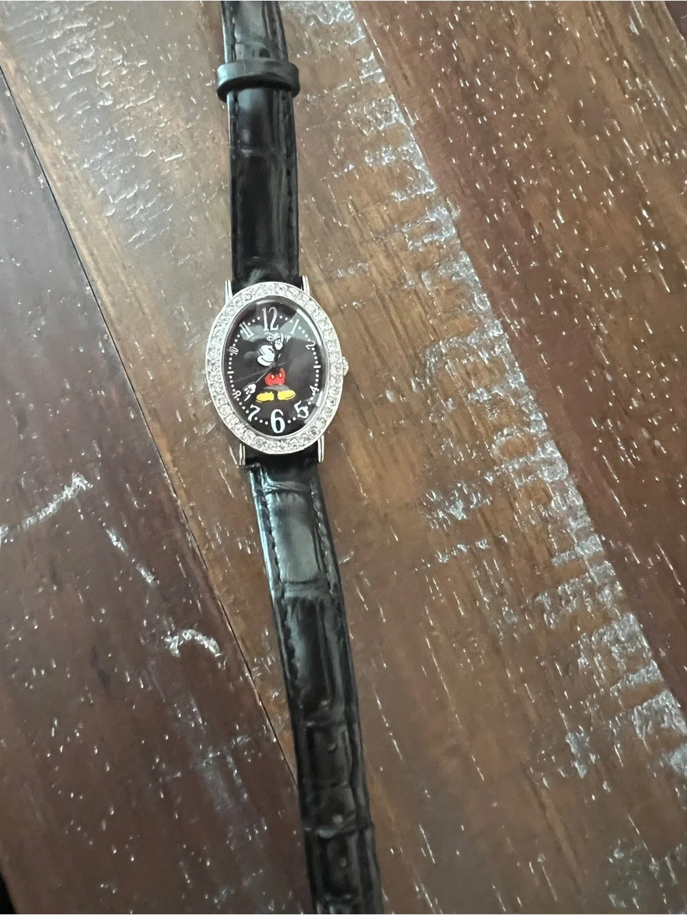 Disney Black Strap Mickey Mouse Crystal Accent Watch